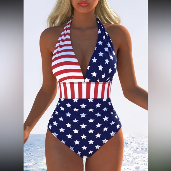 kristine’s closet Tops - 🇺🇸 American Flag Halter One-Piece Swimsuit | Medium & Large